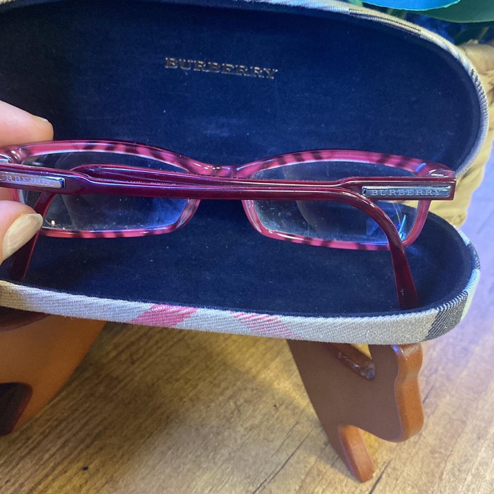 Burberry Rectangular Eyeglasses Red Clear Silver … - image 5